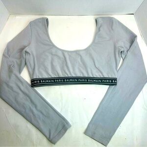 Balmain Gray Long Sleeve Crop Top